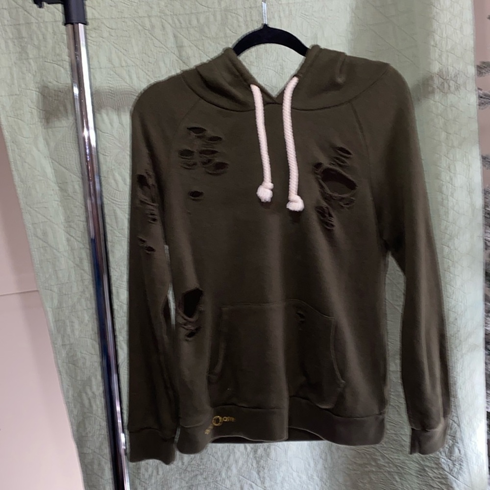 ONE O ONE Distressed, Retro, Streetwear, Size L,  Green Hoodie ~6463-001